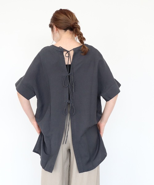 AMERICAN HOLIC（アメリカンホリック）の「バックオープンリネンブレンドチュニック　＊〇（Tシャツ/カットソー・レディース・チャコールグレー/グリーン/ストライプ/ライトベージュ・FREE）」の17枚目の写真
