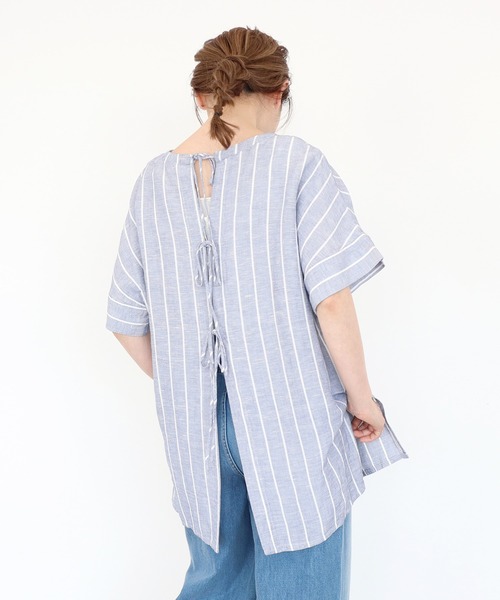 AMERICAN HOLIC（アメリカンホリック）の「バックオープンリネンブレンドチュニック　＊〇（Tシャツ/カットソー・レディース・チャコールグレー/グリーン/ストライプ/ライトベージュ・FREE）」の16枚目の写真