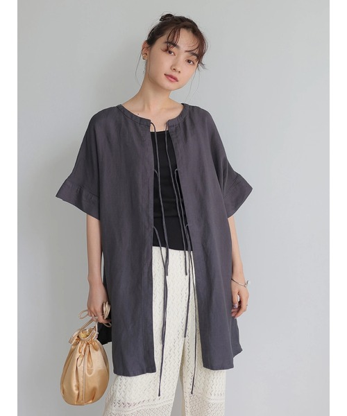 AMERICAN HOLIC（アメリカンホリック）の「バックオープンリネンブレンドチュニック　＊〇（Tシャツ/カットソー・レディース・チャコールグレー/グリーン/ストライプ/ライトベージュ・FREE）」の22枚目の写真