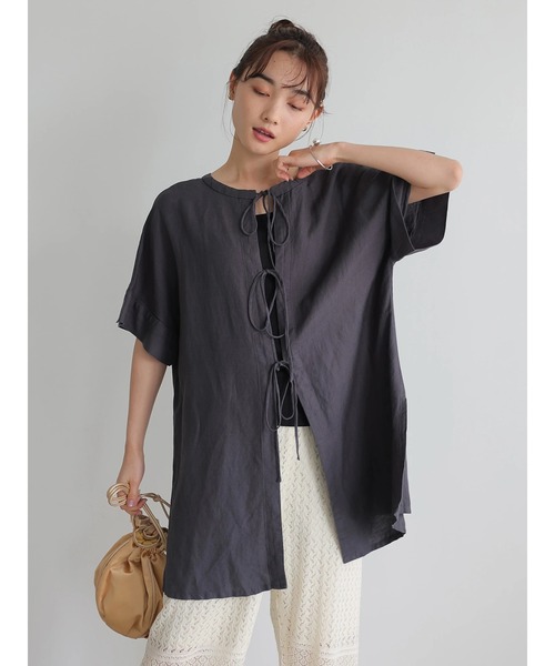 AMERICAN HOLIC（アメリカンホリック）の「バックオープンリネンブレンドチュニック　＊〇（Tシャツ/カットソー・レディース・チャコールグレー/グリーン/ストライプ/ライトベージュ・FREE）」の21枚目の写真