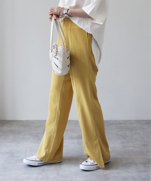 4youstory（フォーユーストーリー）の「薄エステルツイルカラーフレアパンツ（その他パンツ・レディース・オフホワイト/イエロー/オレンジ/グリーン・FREE）」の3枚目の写真