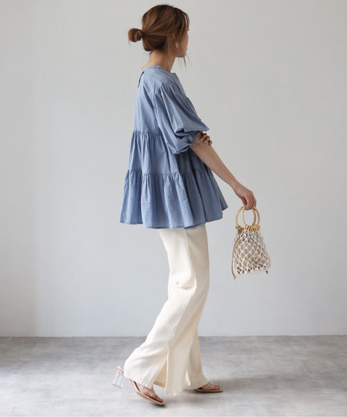 4youstory（フォーユーストーリー）の「薄エステルツイルカラーフレアパンツ（その他パンツ・レディース・オフホワイト/イエロー/オレンジ/グリーン・FREE）」の5枚目の写真