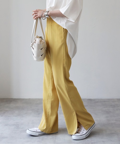 4youstory（フォーユーストーリー）の「薄エステルツイルカラーフレアパンツ（その他パンツ・レディース・オフホワイト/イエロー/オレンジ/グリーン・FREE）」の10枚目の写真
