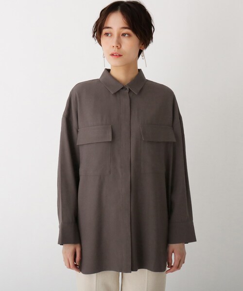 OPAQUE.CLIP（オペークドットクリップ）の「◆CAFFISI ドレープツイル リラクシーシャツジャケット【WEB限定カラー・サイズ】（シャツ/ブラウス・レディース・サンドベージュ/ブラック系7/ガンメタ/キャメル・42/38/40）」の11枚目の写真