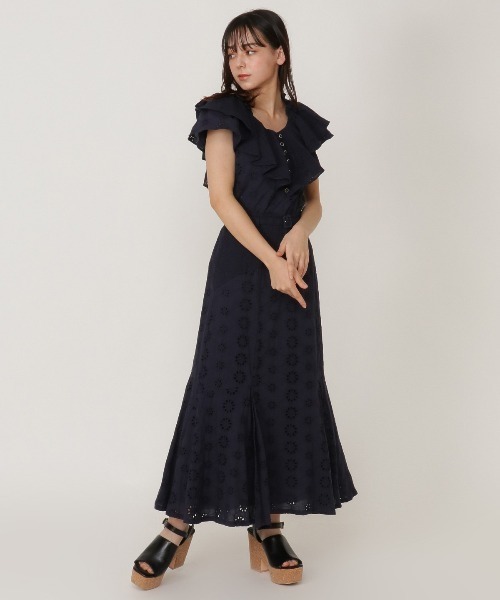 REDYAZEL（レディアゼル）の「コットンレース柄ドッキングフレアスカート（スカート・レディース・ネイビー/レッド/オフホワイト・SMALL/MEDIUM）」の9枚目の写真