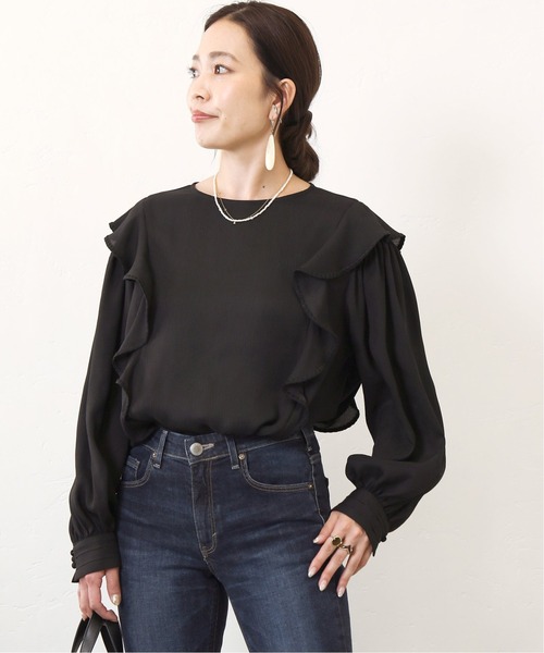 Simplicite（サンプリシテ）の「フリルフラワープリントブラウス◆（シャツ/ブラウス・レディース・ブラック/グレー/レッド・FREE）」の9枚目の写真