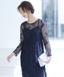 セレモニー ミモレ丈&袖あり 結婚式 パーティー ドレス 刺繍レース フォーマル オケージョン お呼ばれ 二次会 成人式