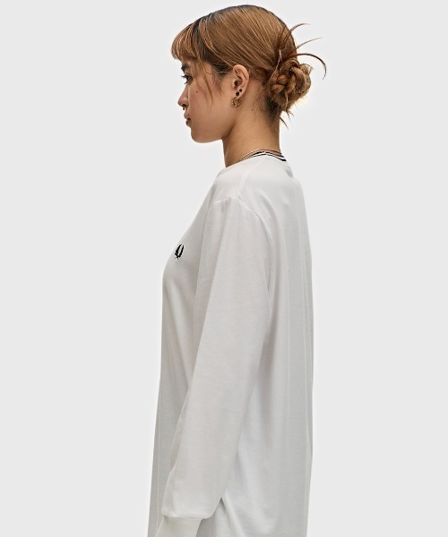 「FRED PERRY」 長袖カットソー 10 ホワイト レディース Twin Tipped Long Sleeve T-Shirt／フレッドペリーロンT（T