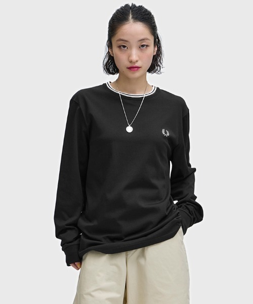 フレッドペリー ブラック 長袖トップス Twin Tipped Long Sleeve T-Shirt／フレッドペリーロンT（Tシャツ