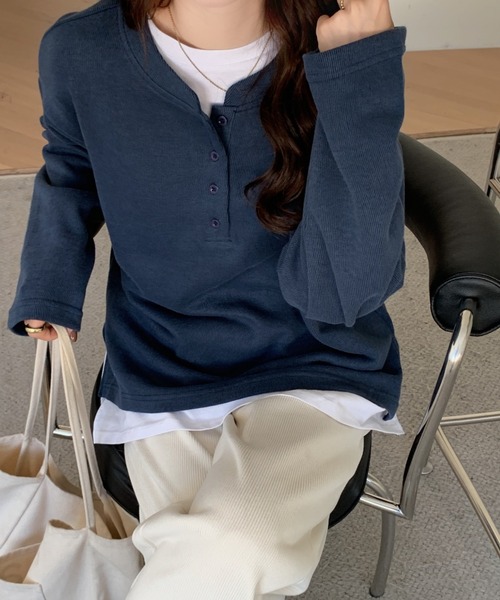 Diosfront（ディオスフロント）の「スタンドネックオーバーサイズカットロンTee（Tシャツ/カットソー・レディース・ライトグリーン/イエロー/ブラック/ブルーグリーン/ボルドー/キャメル/グリーン/ネイビー・M/L/XL）」の4枚目の写真