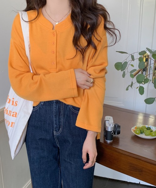 Diosfront（ディオスフロント）の「スタンドネックオーバーサイズカットロンTee（Tシャツ/カットソー・レディース・ライトグリーン/イエロー/ブラック/ブルーグリーン/ボルドー/キャメル/グリーン/ネイビー・M/L/XL）」の7枚目の写真