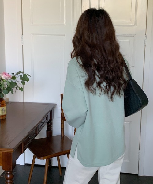 Diosfront（ディオスフロント）の「スタンドネックオーバーサイズカットロンTee（Tシャツ/カットソー・レディース・ライトグリーン/イエロー/ブラック/ブルーグリーン/ボルドー/キャメル/グリーン/ネイビー・M/L/XL）」の19枚目の写真