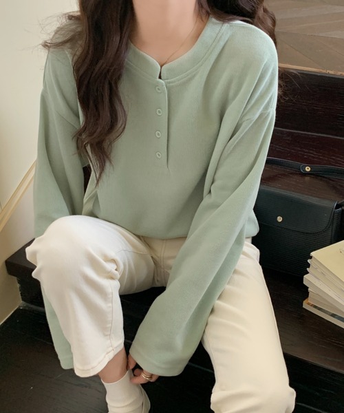 Diosfront（ディオスフロント）の「スタンドネックオーバーサイズカットロンTee（Tシャツ/カットソー・レディース・ライトグリーン/イエロー/ブラック/ブルーグリーン/ボルドー/キャメル/グリーン/ネイビー・M/L/XL）」の11枚目の写真