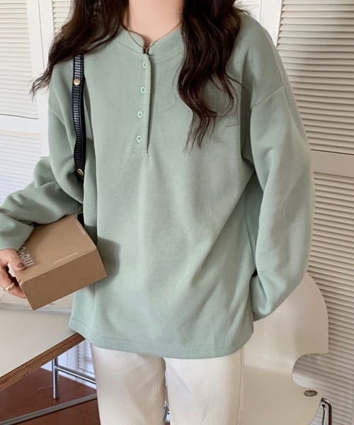 Diosfront（ディオスフロント）の「スタンドネックオーバーサイズカットロンTee（Tシャツ/カットソー・レディース・ライトグリーン/イエロー/ブラック/ブルーグリーン/ボルドー/キャメル/グリーン/ネイビー・M/L/XL）」の15枚目の写真