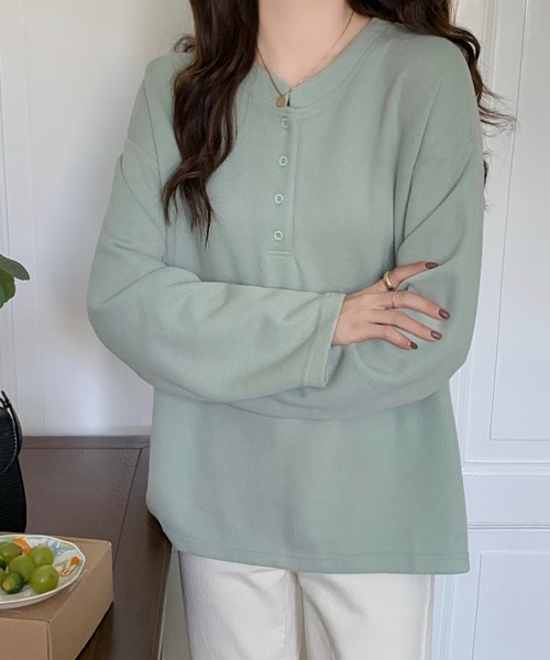 Diosfront（ディオスフロント）の「スタンドネックオーバーサイズカットロンTee（Tシャツ/カットソー・レディース・ライトグリーン/イエロー/ブラック/ブルーグリーン/ボルドー/キャメル/グリーン/ネイビー・M/L/XL）」の18枚目の写真