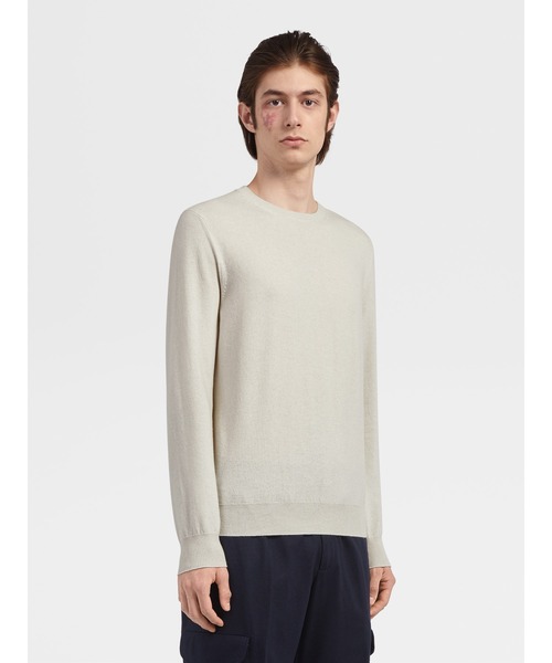 ZEGNA(ゼニア)の「ゼニア クルーネック ニット(ニット/セーター・メンズ・ホワイト/グレー/レッド/ブルー/ダークベージュ/ダークグリーン・50/46/48/52/54)」の2枚目の写真
