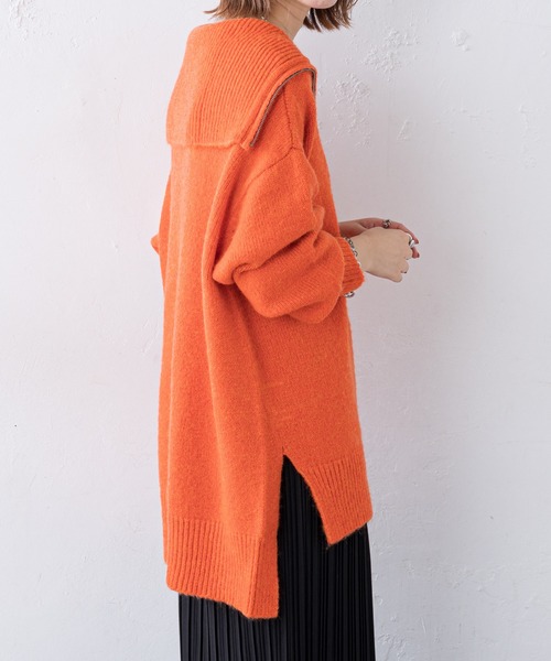 CIAOPANIC TYPY（チャオパニックティピー）の「セーラーカラーZIPニットプルオーバー（ニット/セーター・レディース・グレー系その他/チャコールグレー/オレンジ・ONE SIZE）」の7枚目の写真