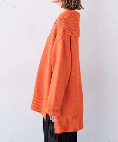 CIAOPANIC TYPY（チャオパニックティピー）の「セーラーカラーZIPニットプルオーバー（ニット/セーター・レディース・グレー系その他/チャコールグレー/オレンジ・ONE SIZE）」の8枚目の写真