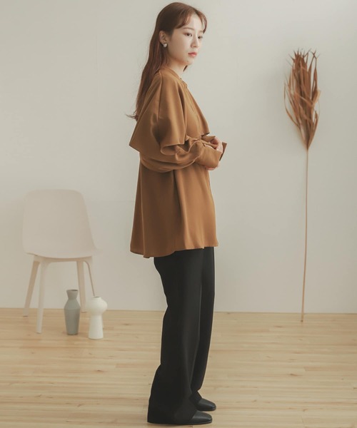 SENSE OF PLACE by URBAN RESEARCH（センスオブプレイスバイアーバンリサーチ）の「フレアケープブラウス（シャツ/ブラウス・レディース・ブラック/アイボリー/キャメル・ONE）」の7枚目の写真