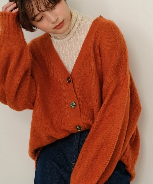 Bab(バブ)の「【WEB限定】2wayブラッシュドニットカーディガン(カーディガン/ボレロ・レディース・ダークオレンジ/グレー系その他/ライトグリーン・FREE)」の3枚目の写真