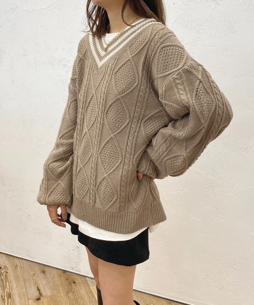 apres jour（アプレジュール）の「ライン入りケーブルニット【ZOZOTOWN限定アイテム】（ニット/セーター・レディース・モカ/グリーン/アイボリー・X-LARGE/フリー）」の16枚目の写真