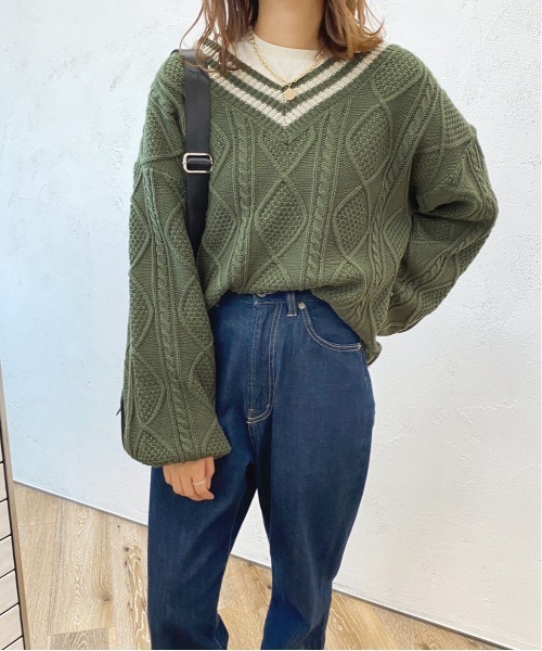 apres jour（アプレジュール）の「ライン入りケーブルニット【ZOZOTOWN限定アイテム】（ニット/セーター・レディース・モカ/グリーン/アイボリー・X-LARGE/フリー）」の5枚目の写真
