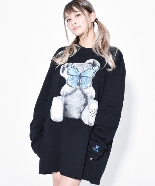 TRAVAS TOKYO（トラバス トウキョウ）の「『TRAVAS TOKYO/トラバス トーキョー』Butterfly bear L/S tee/バタフライベアープリント ロングスリーブカットソー（Tシャツ/カットソー・レディース・ホワイト/ブラック・FREE）」の2枚目の写真