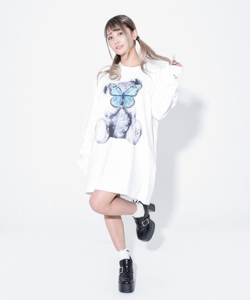 TRAVAS TOKYO（トラバス トウキョウ）の「『TRAVAS TOKYO/トラバス トーキョー』Butterfly bear L/S tee/バタフライベアープリント ロングスリーブカットソー（Tシャツ/カットソー・レディース・ホワイト/ブラック・FREE）」の5枚目の写真