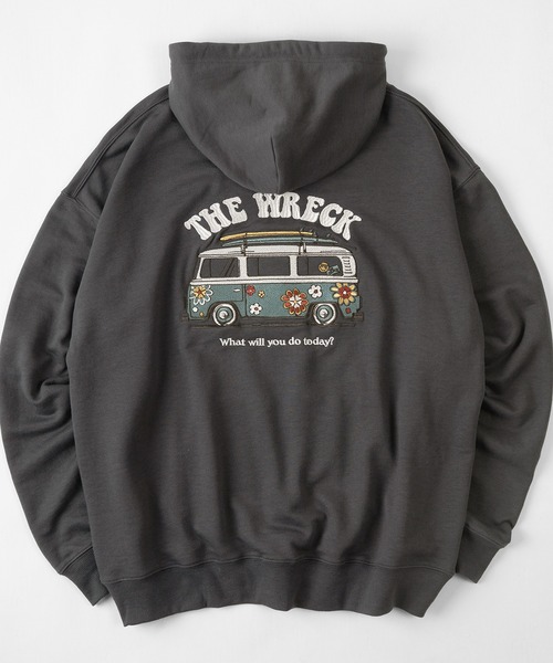 POWER TO THE PEOPLE（パワートゥーザピープル）の「【POWER TO THE PEOPLE/パワー トゥザ ピープル】 バックデザイン Hippie＆Wagon 刺繍 プルパーカー（パーカー・レディース・チャコールグレー/オレンジ/マルチ/グレイッシュベージュ・M/L/XL）」の2枚目の写真