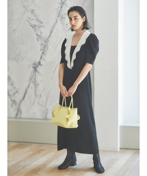 極美品 セルフォード スカラップセーラーニットワンピース ストレッチ 38 セルフォードスカラップセーラーニットワンピースブラック38