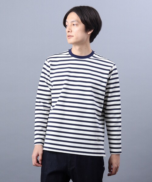 TAKEO KIKUCHI(タケオキクチ)の「◆ポンチ ボーダー カットソー(Tシャツ/カットソー・メンズ・ネイビー系2/ダークブラウン系2/ホワイト系3・02/03/04)」の2枚目の写真