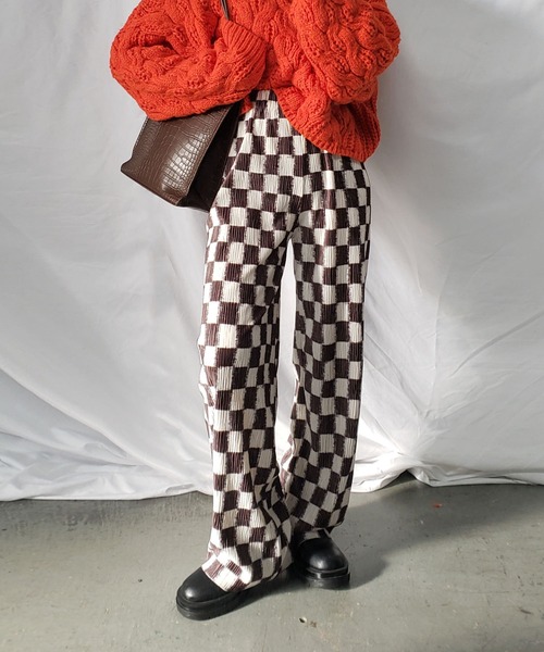 me+em select（ミームセレクト）の「【 ３COLOR 】ブロックチェックスムースベロアパンツ（その他パンツ・レディース・ブラウン/ブラック/グレー・FREE）」の21枚目の写真