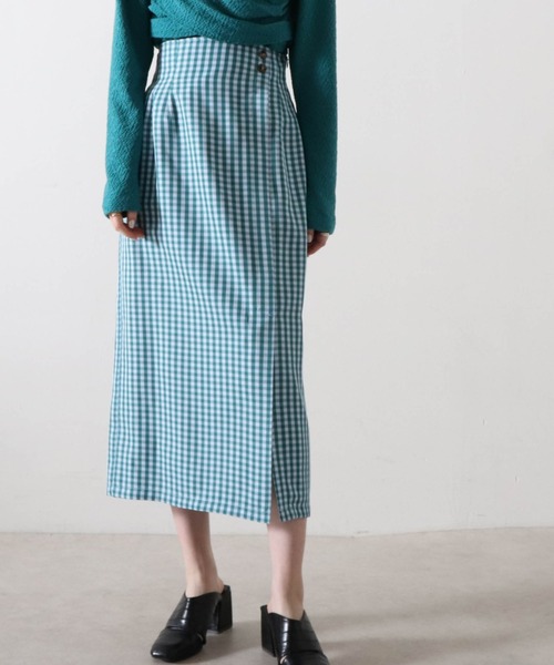 青チェックタイトスカートLsize りさら様✨️LOUNIEチェック柄タイト