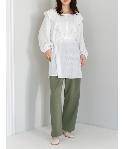SLURR（スラ―）の「2Wayシアーギンガムフリルチュニック（シャツ/ブラウス・レディース・オフホワイト/ブラック/アイボリー・FREE）」の4枚目の写真