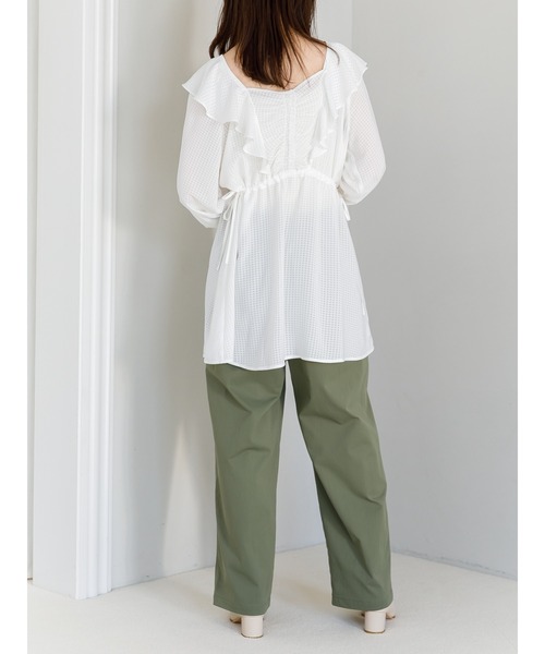 SLURR（スラ―）の「2Wayシアーギンガムフリルチュニック（シャツ/ブラウス・レディース・オフホワイト/ブラック/アイボリー・FREE）」の6枚目の写真