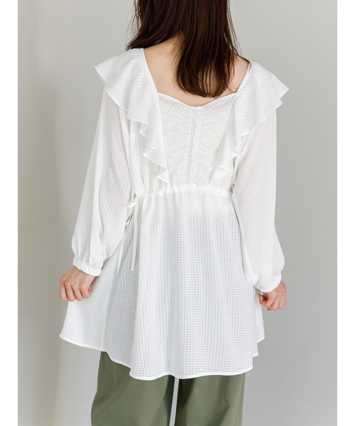 SLURR（スラ―）の「2Wayシアーギンガムフリルチュニック（シャツ/ブラウス・レディース・オフホワイト/ブラック/アイボリー・FREE）」の8枚目の写真