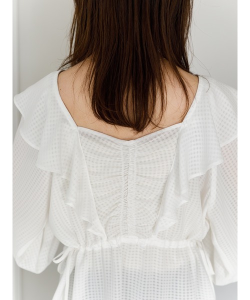 SLURR（スラ―）の「2Wayシアーギンガムフリルチュニック（シャツ/ブラウス・レディース・オフホワイト/ブラック/アイボリー・FREE）」の13枚目の写真