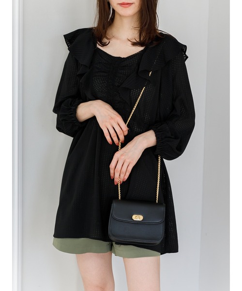 SLURR（スラ―）の「2Wayシアーギンガムフリルチュニック（シャツ/ブラウス・レディース・オフホワイト/ブラック/アイボリー・FREE）」の14枚目の写真