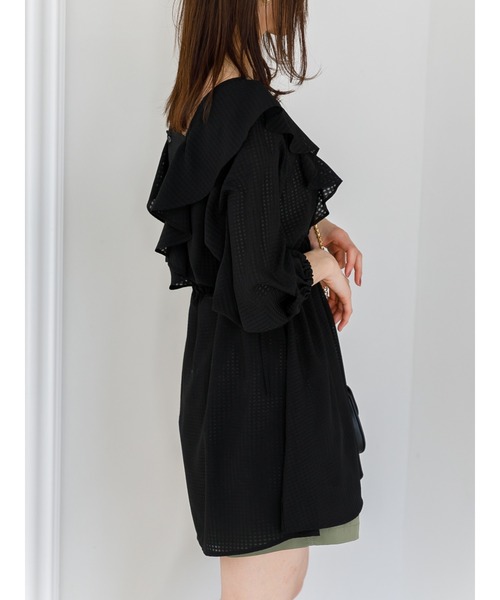 SLURR（スラ―）の「2Wayシアーギンガムフリルチュニック（シャツ/ブラウス・レディース・オフホワイト/ブラック/アイボリー・FREE）」の15枚目の写真