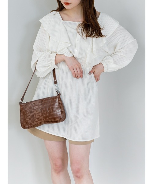 SLURR（スラ―）の「2Wayシアーギンガムフリルチュニック（シャツ/ブラウス・レディース・オフホワイト/ブラック/アイボリー・FREE）」の22枚目の写真