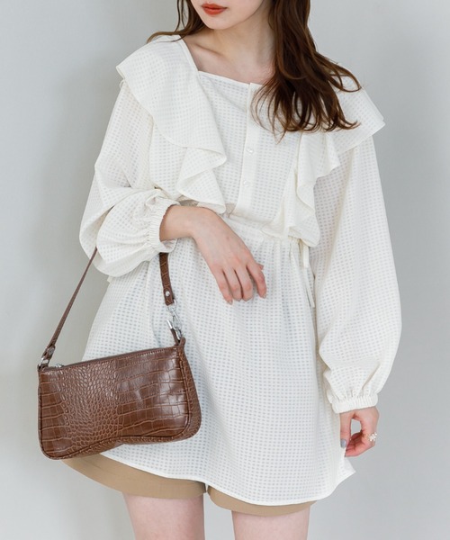 SLURR（スラ―）の「2Wayシアーギンガムフリルチュニック（シャツ/ブラウス・レディース・オフホワイト/ブラック/アイボリー・FREE）」の21枚目の写真