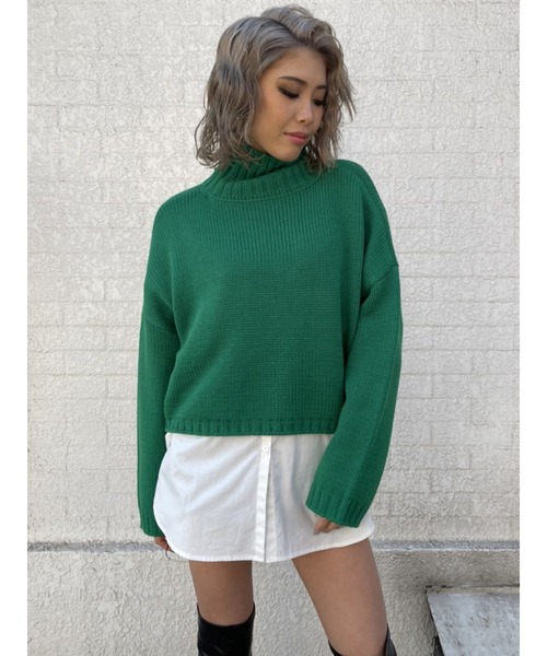 EGOIST（エゴイスト）の「天竺タートルニットトップス（ニット/セーター・レディース・ブラック/グリーン/アイボリー・FREE）」の3枚目の写真