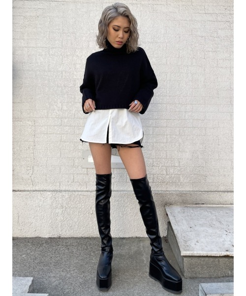 EGOIST（エゴイスト）の「天竺タートルニットトップス（ニット/セーター・レディース・ブラック/グリーン/アイボリー・FREE）」の4枚目の写真