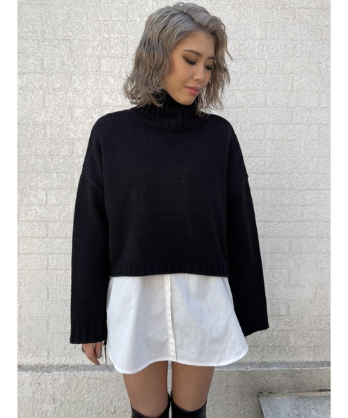 EGOIST（エゴイスト）の「天竺タートルニットトップス（ニット/セーター・レディース・ブラック/グリーン/アイボリー・FREE）」の5枚目の写真