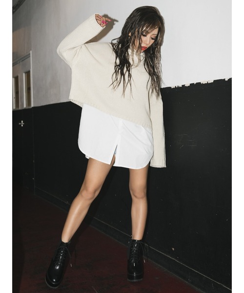 EGOIST（エゴイスト）の「天竺タートルニットトップス（ニット/セーター・レディース・ブラック/グリーン/アイボリー・FREE）」の6枚目の写真