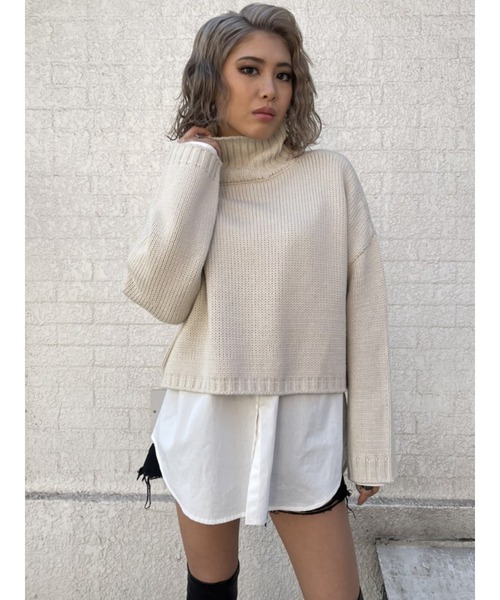 EGOIST（エゴイスト）の「天竺タートルニットトップス（ニット/セーター・レディース・ブラック/グリーン/アイボリー・FREE）」の7枚目の写真