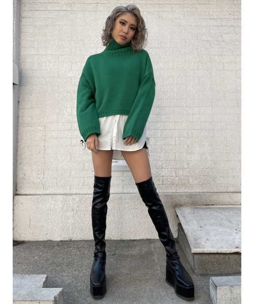 EGOIST（エゴイスト）の「天竺タートルニットトップス（ニット/セーター・レディース・ブラック/グリーン/アイボリー・FREE）」の12枚目の写真