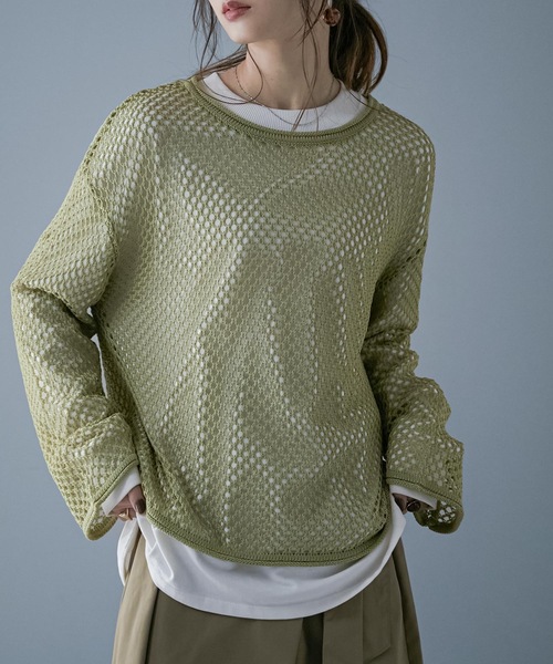 Fashion Letter(ファッションレター)の「シースルーメッシュニット(ニット/セーター・レディース・オフホワイト/ベージュ/ライトグリーン/ブラック・M)」の4枚目の写真