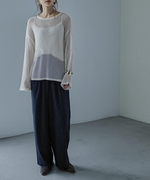 Fashion Letter(ファッションレター)の「シースルーメッシュニット(ニット/セーター・レディース・オフホワイト/ベージュ/ライトグリーン/ブラック・M)」の5枚目の写真