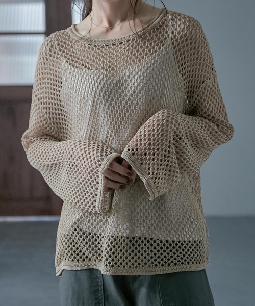 Fashion Letter(ファッションレター)の「シースルーメッシュニット(ニット/セーター・レディース・オフホワイト/ベージュ/ライトグリーン/ブラック・M)」の14枚目の写真